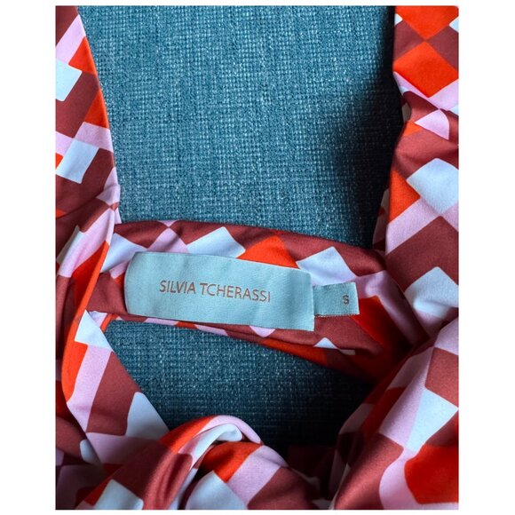 Silvia Tcherassi "Canobbio" Deep-V One Piece Swimsuit | Sz S | Geometric Rouge - Picture 4 of 7